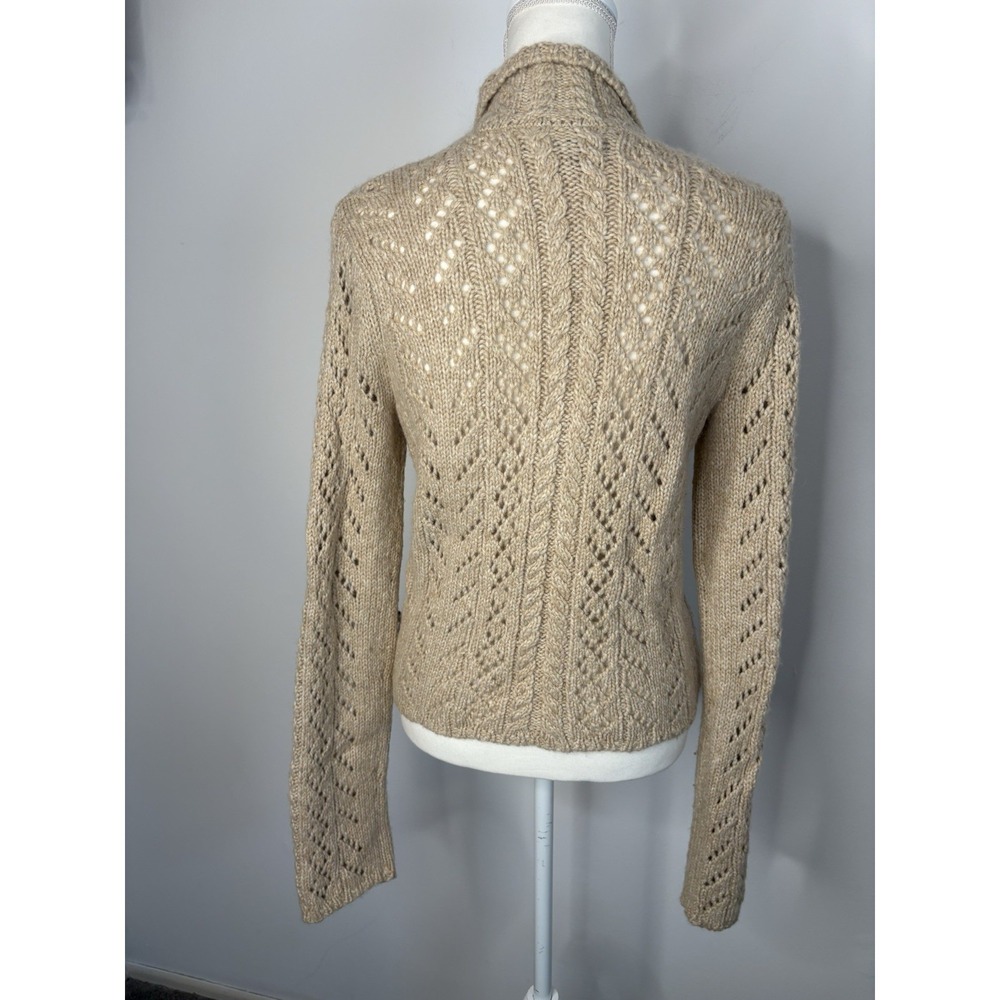 Y2K Abercrombie Fitch Cardigan Women Large Lambswool Shacket Sweater Cable Knit - Picture 4 of 12